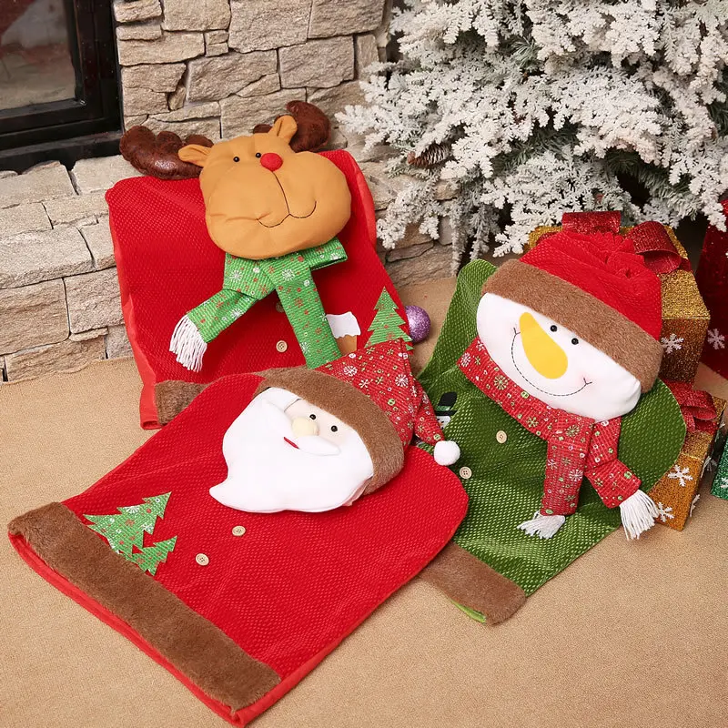 

Christmas Decoration Santa Red Hat Snowman Elk Chair Cover Restaurant Dining For Dinner Banquet Hotel Weddings Chair Cover Decor