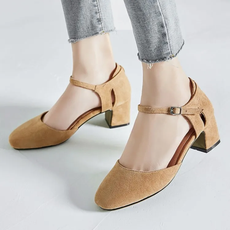 

Big Size 11 12 13 14 15 high heels sandals women shoes woman summer ladies Suede one-word buckle thick-heeled Baotou heel