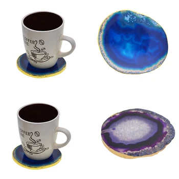 

2 Pieces Colorful Real Agate 60-80mm Quartz Crystal Slice Pendants Coaster For Jewelry Making DIY Crafts Purple +Blue