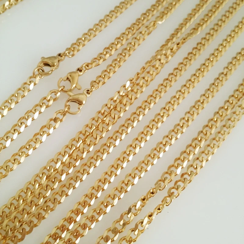 

5mm Wide 5/10/20pcs/lot 316L Stainless Steel Curb Cuban Link Chain Necklaces Free DIY Wholesale Jewelry Gold Color 16-40inch