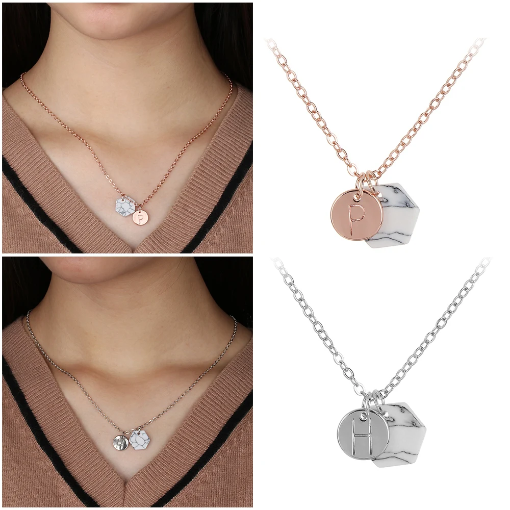 

NEW A-Z Fashion Simple Round 26 Initial Letter Pendant Chain Necklace Personality Nature Stone Necklace Women's Gift Jewelry