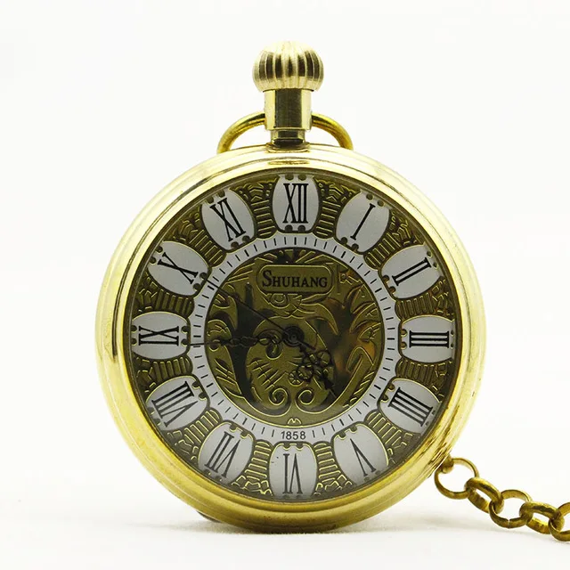 Роскошные Антикварные старинные медные Механические карманные часы брелок цепь Рука обмотки римскими цифрами винтажные часы ожерелье кулон - Цвет: C