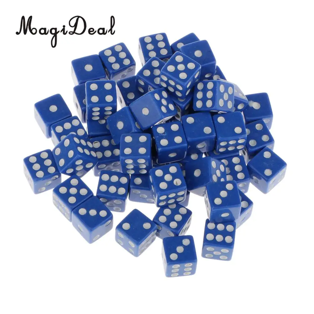 MagiDeal 12mm 50Pcs/Set Acrylic Six Sided Spot Dice for Table Game Party Games Dice Toys Gift 6Colors