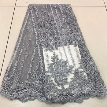 

VILLIEA Fashionable designs High Quality African French Lace Fabric Grey African Tulle Lace Fabric with beads For Wedding