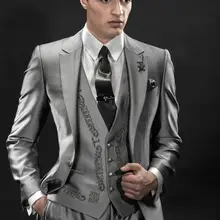 Стиль смокинг жениха шафера Блестящий серебряный серый Свадебные/вечерние костюмы Best Man жениха(пиджак+ штаны+ галстук-бабочка+ жилет) B68