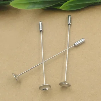 

10mm Blank Round Bezel tray Brooch Pins w/ a Stopper Hat Pins Safety-pin Settings Rhodium tone Plated Brooches Bases Findings