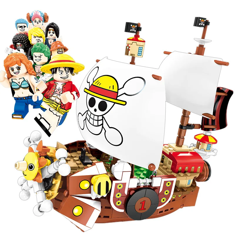 ONE-PIECE-King-Monkey-D-Luffy-Nami-THOUSAND-SUNNY-Meri-Ship-Building-Blocks-Set-Bricks-Kids