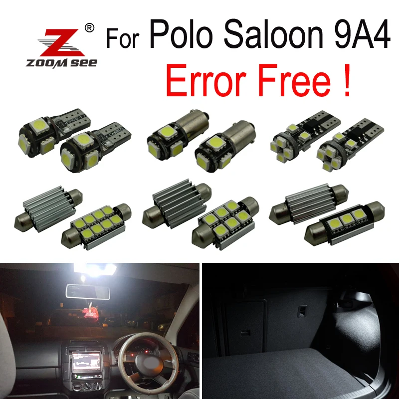 

12pcs LED license plate lamp + Interior reading dome Lights bulb Kit for Volkswagen for Polo Mk4 Sedan Saloon 9A4 (2003-2010)