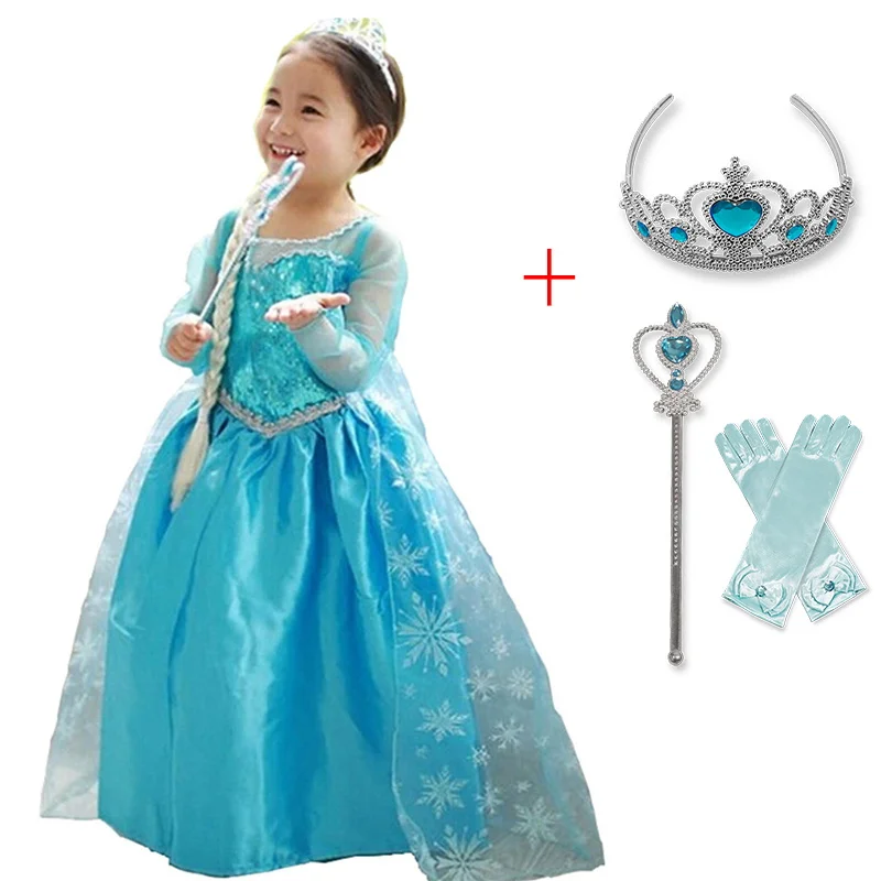 Anna Elsa Princess Dress Children Girls Halloween Party Costume Kids Cosplay Clothing Girls Princess Dress up Christmas Dresses - Цвет: Dress with Acc 2