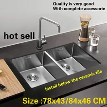 Бытовой Стандартный vogue большой Кухня ручная раковина двойной паз 304 нержавеющая сталь Лидер продаж 780x430/840x460 мм