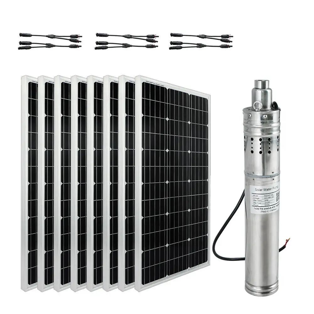

Solar Panel Submersible Water Bore Pump kit Commercial Watering System 8pcs Panel