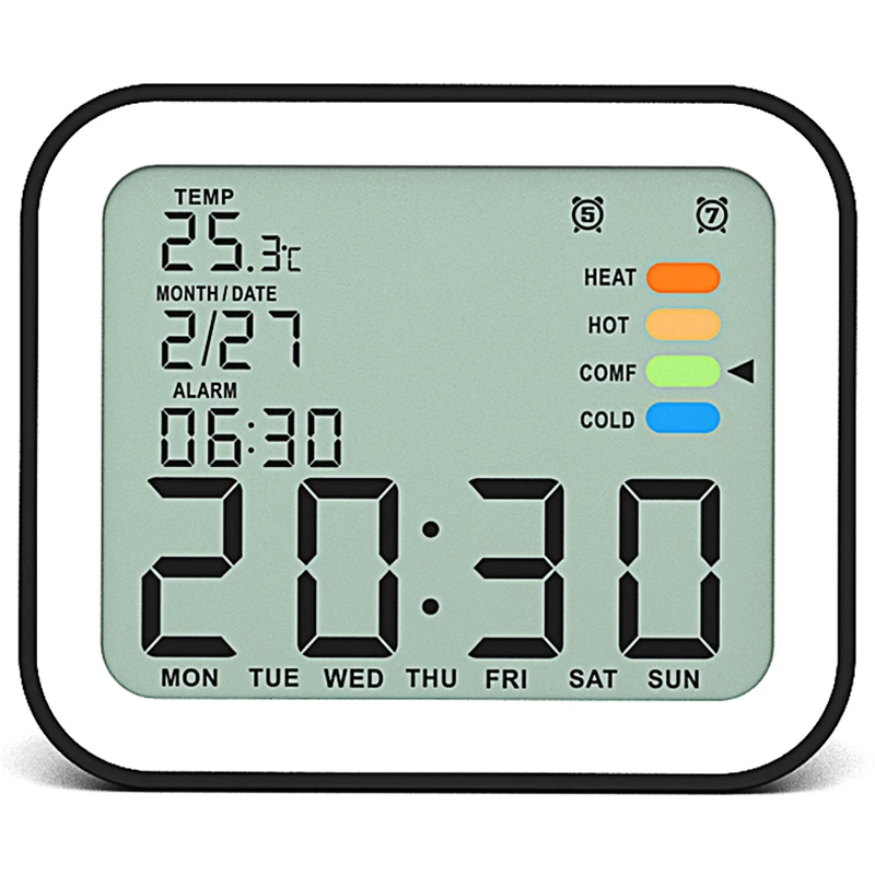 ЖК-цифровые будильники с функцией повтора времени, настольные часы-будильник с температурным календарем, подсветкой, электронные настольные часы - Цвет: Black