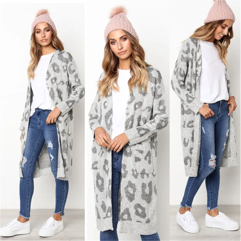 Новинка, брендовый осенне-зимний модный женский свободный вязаный свитер с леопардовым принтом и длинным рукавом, женское вязаное пальто, женский кардиган
