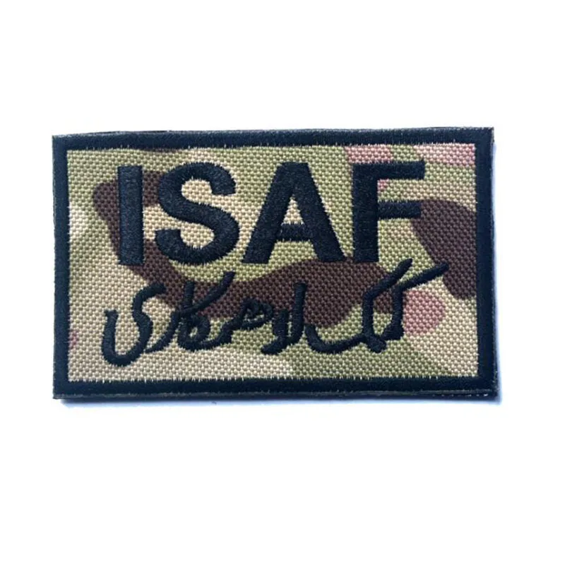 ISAF International Security Assistance Force Military Patch Morale Patch 3D Embroidery Camouflage Double-Sided Army Badge Badge - Цвет: B