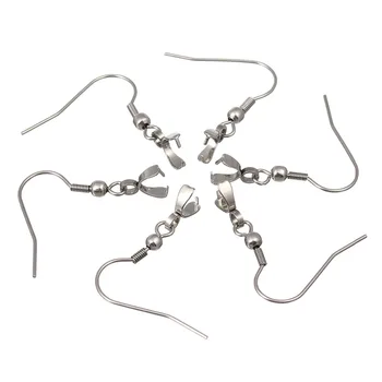 

10pcs Steel Color Stainless Steel Ear Wires Hooks With Bail Connector Claps DIY Earrings Hooks Wire For Women Jewelry Findings