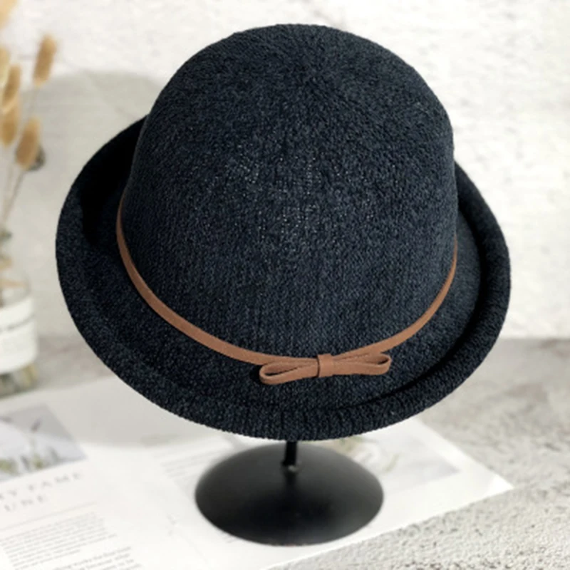 Lady Boater Breathable sun caps Ribbon Round bow Flat Top Straw beach hat Panama Hat summer hats for women straw hat gorras black fedora Fedoras