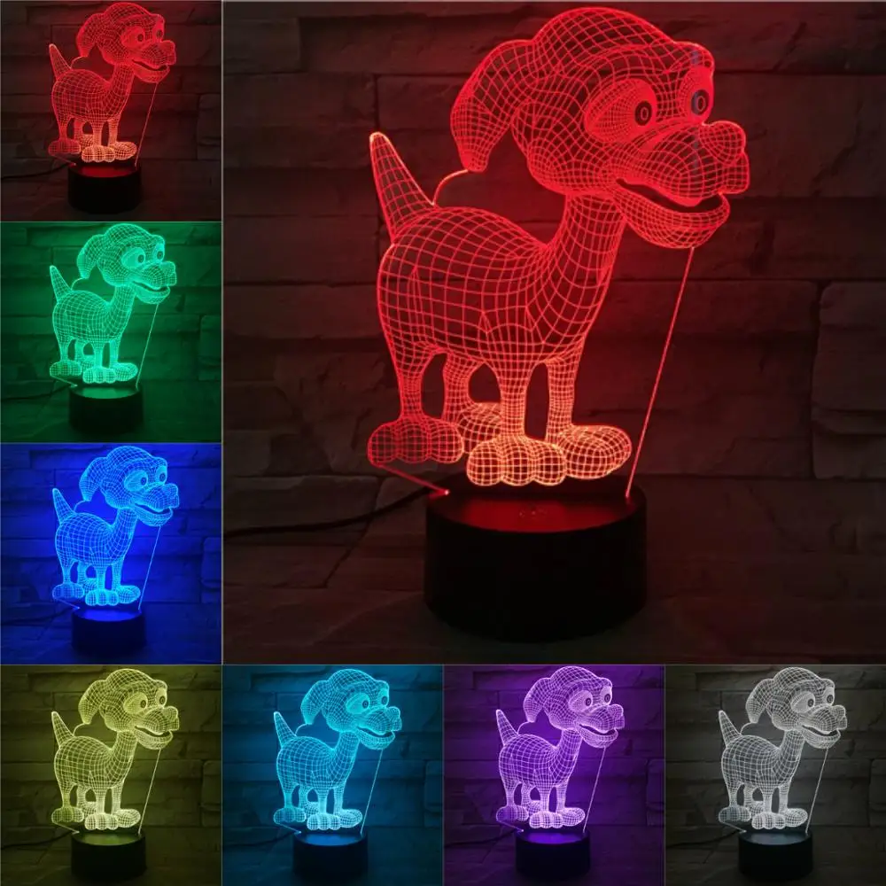Little Dog 3D Lamp Children's Night Light LED Bulb Multicolor Flash