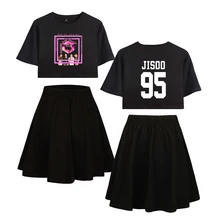 BlackPink print new Short skirt Sexy Set Short sleeve T-shirt Short skirt suit Two Piece Beautiful Girl Casual New Style Sets