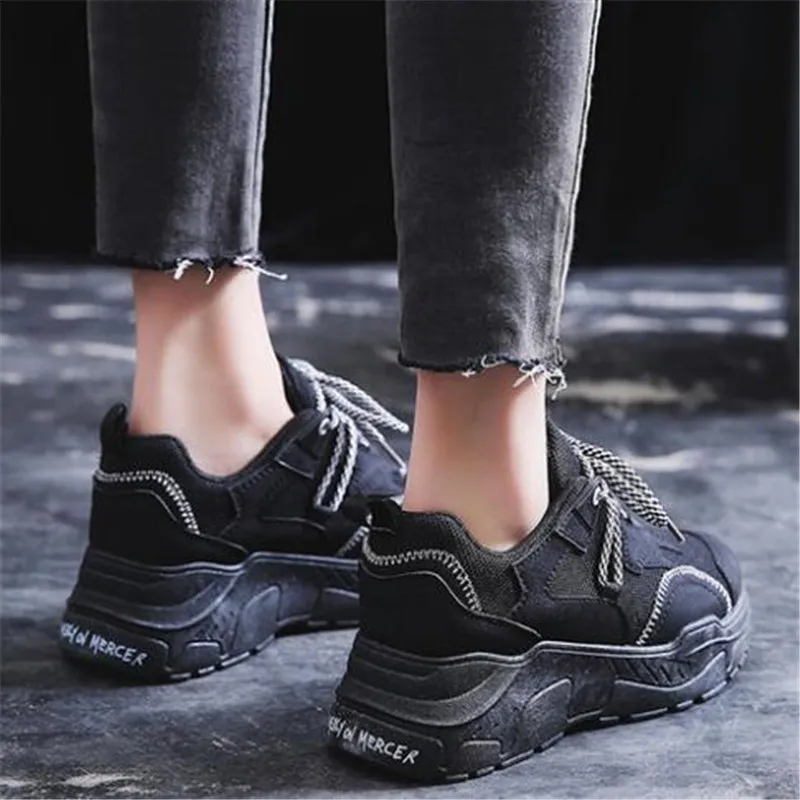 

DIWEINI 2019 New Leather Mesh Women's Platform Sneakers Fashion Women White Black Dad Shoes Woman Casual Chunky Trainers C006