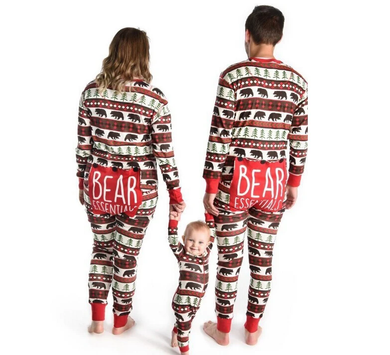

Family Christmas Pajamas Set Adult Kids BEAR Letter Sleepwear Pajamas Jumpsuit Mother Father Kid Animals Outfits Clothes