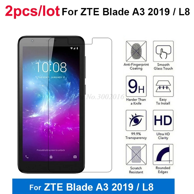 

2PCS ZTE Blade L8 Tempered Glass Screen Protector For ZTE Blade A3 2019 Glass Cover Phone Film For ZTE Blade A3 2019 / L8 Glass