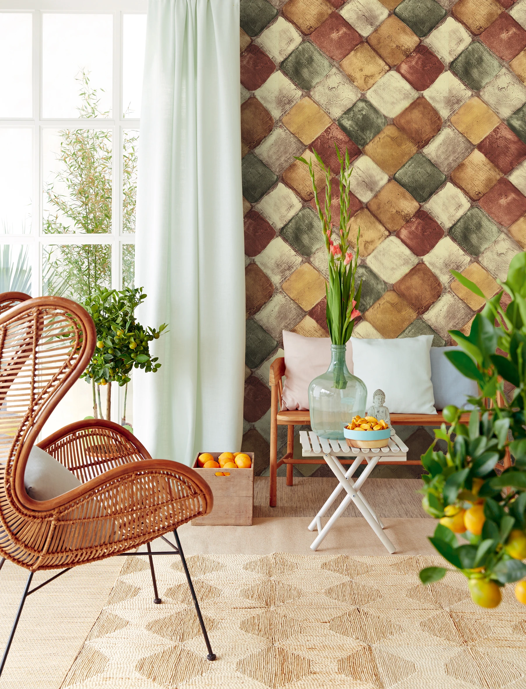 

HaokHome Vintage3d Brick Wallpaper Rolls Vinyl Orange/Beige/Black Contact paper Distressed Home For Living Room Bathroom Decor
