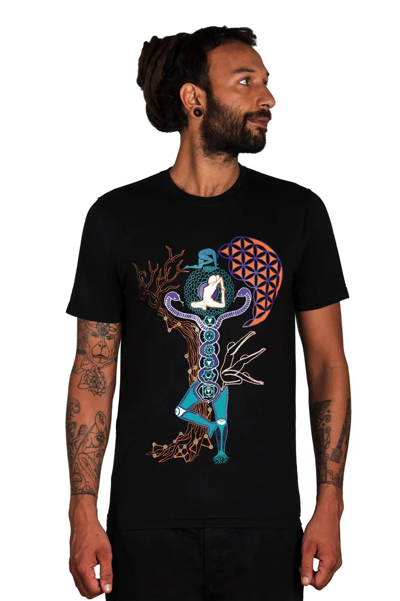 

Kundalini Rising T-shirt- Sacred Geometry Clothing-Festival wear-Snake-Fractals-Chakras T shirt-Trance- Festival