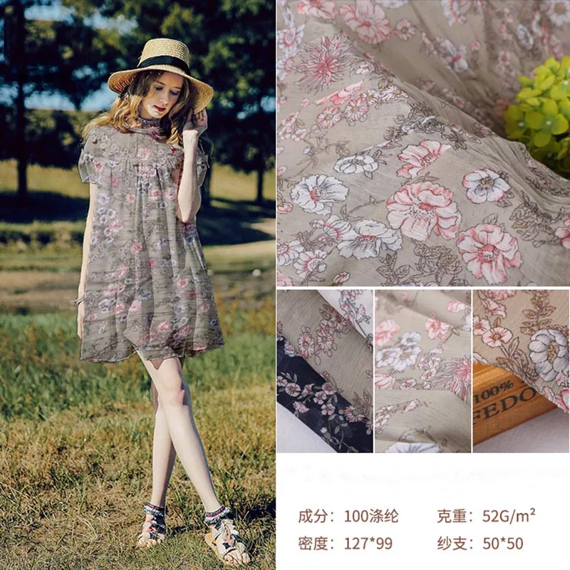 

150*100cm high-grade chiffon fabrics spring and summer printed fabrics shirt dress fashion small floral high-grade fabrics