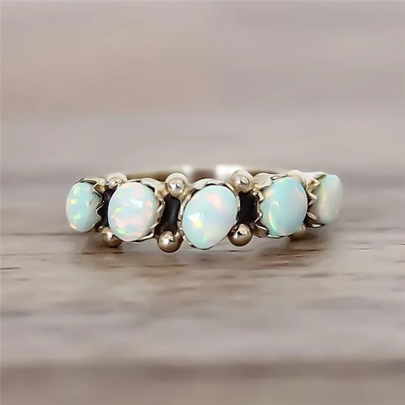 2018 New Arrival Design Natural Gemstone Fire Opal Ring Wedding Engagement Fashion Rings for women Ring Set Anneau Y11#N (4)