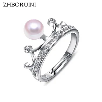 

ZHBORUINI Fashion Pearl Ring Jewelry Of Silver Crown Ring Freshwater Pearl Rings 925 Sterling Silver Rings For Women Accessories