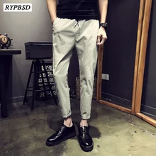Весенние тонкие льняные Мужские штаны однотонные брюки с эластичной резинкой на талии мужские высококачественные прямые повседневные Талия на резинке мужские брюки