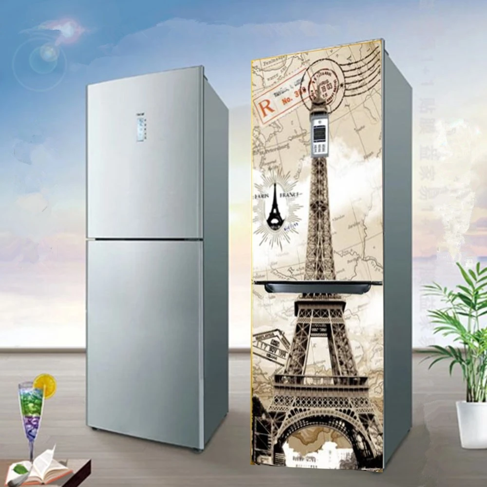 冷蔵庫のドアカバー用の防水自己粘着ステッカー エッフェル塔の壁紙 Diy Refrigerator Sticker Sticker Fridgefridge Wallpaper Aliexpress