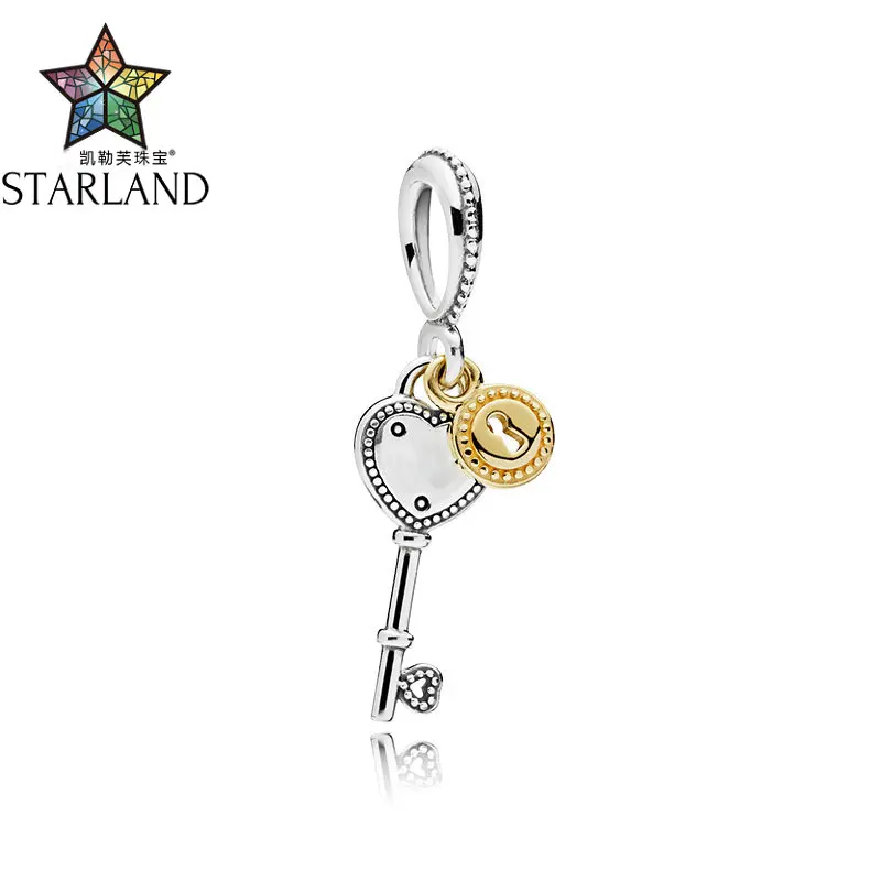 

XINHUI 2018 925 Sterling Silver Love Key and Locks Bead Charm Pendant For Original Women Necklaces Bracelet DIY Jewelry
