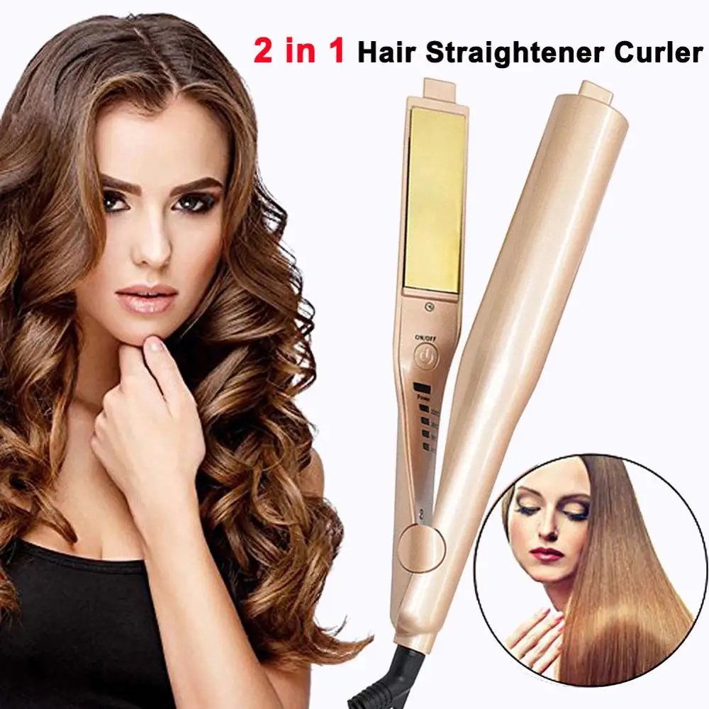 

Professional Curling Iron 2 in 1 Hair Straighteners and Curler Twist Straightening Flat Irons Concave and Convex Titanium-Plated