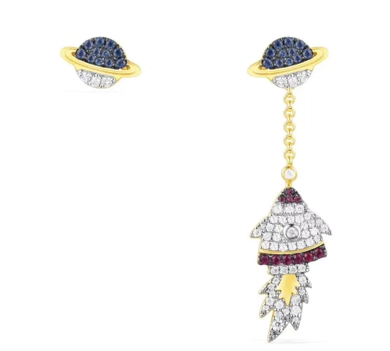 

Fashion designer 925 sterling silver 3A cubic zircon rocket earrings stud,Luxury brand monaco jewelry gold women space earrings