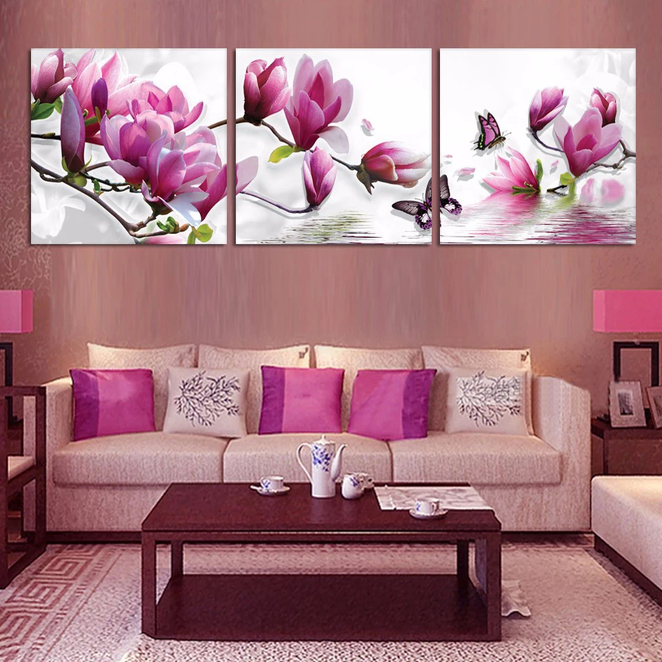 Настенные художественные картины для гостиной, HD Печать на холсте, 3 панели, Розовая орхидея, цветок, современная живопись, украшение дома, плакаты, рамки