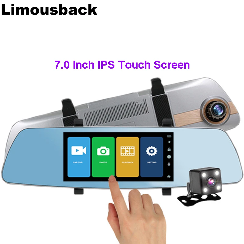 

Limousback Car Dvr Dash Cam 7 " Touch FHD 1080P Rearview Mirror Video Recorder Dual Lens Auto Registrator With Rear View Camera