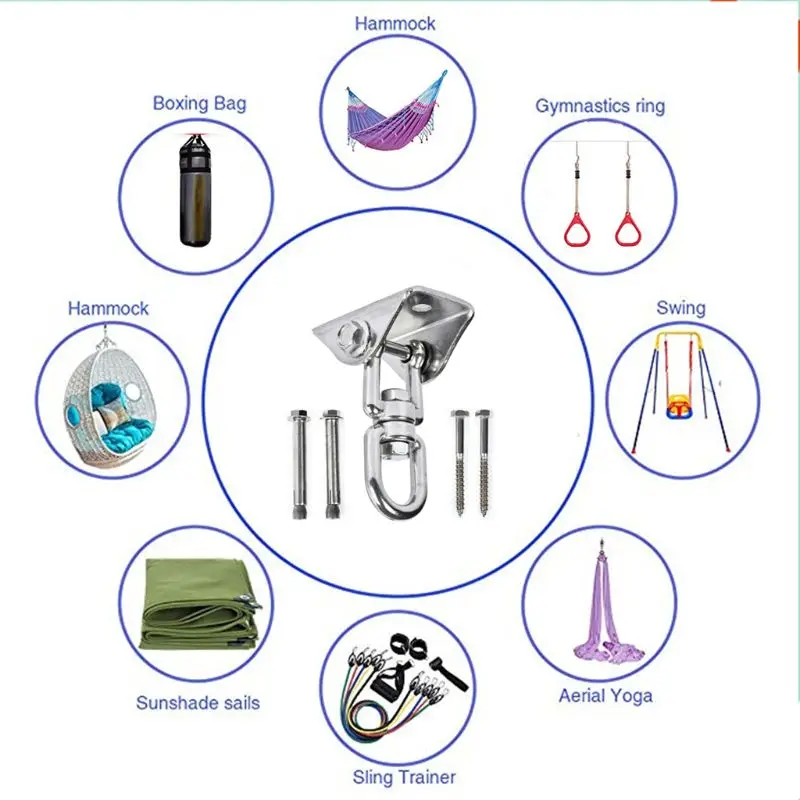 Тяжелый качели вешалки Емкость 360 градусов Поворот 4 винта для бетона Деревянные конструкторы Йога-гамак стул Песочник качели наборы