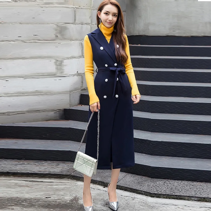 

2017Autumn Fashion Ladies sleeveless trench coat Turn down collar double breasted outwear overcoat Plus size outfit XXXXL98635