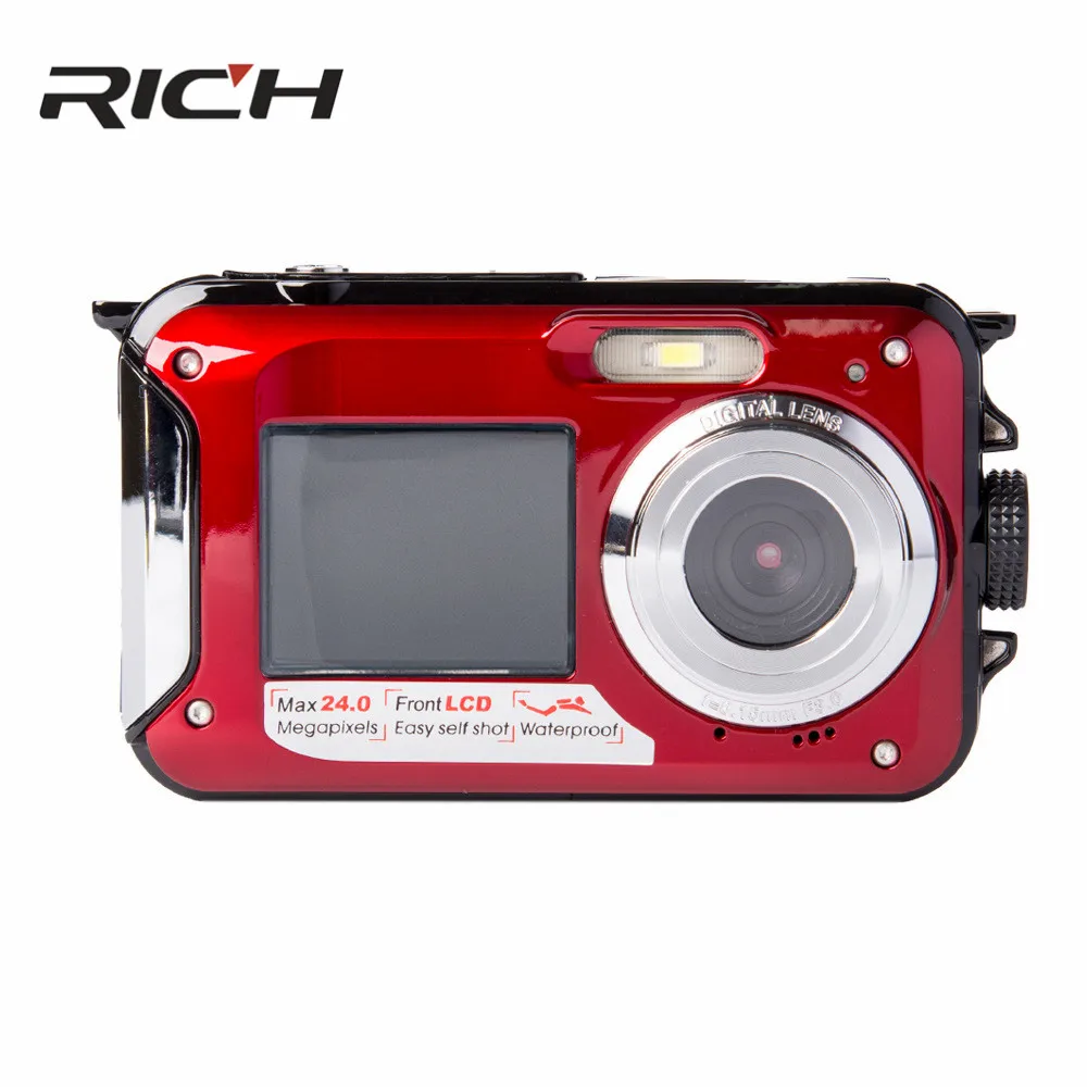 H268 цифровой Камера 3 м Водонепроницаемый Камера 2.7 дюймов + 1.8 дюймов двойной Экран Max 24MP 16 раз цифровой зум черный видеокамеры