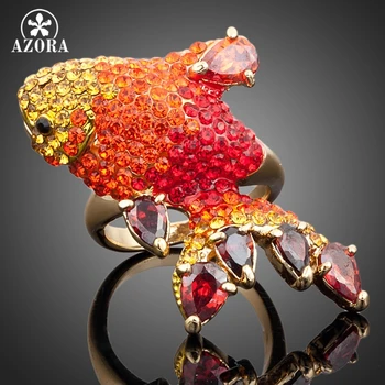 

AZORA Gold Color Multicolour Stellux Austrian Crystal Red Carp Ring for Valentine's Day TR0025