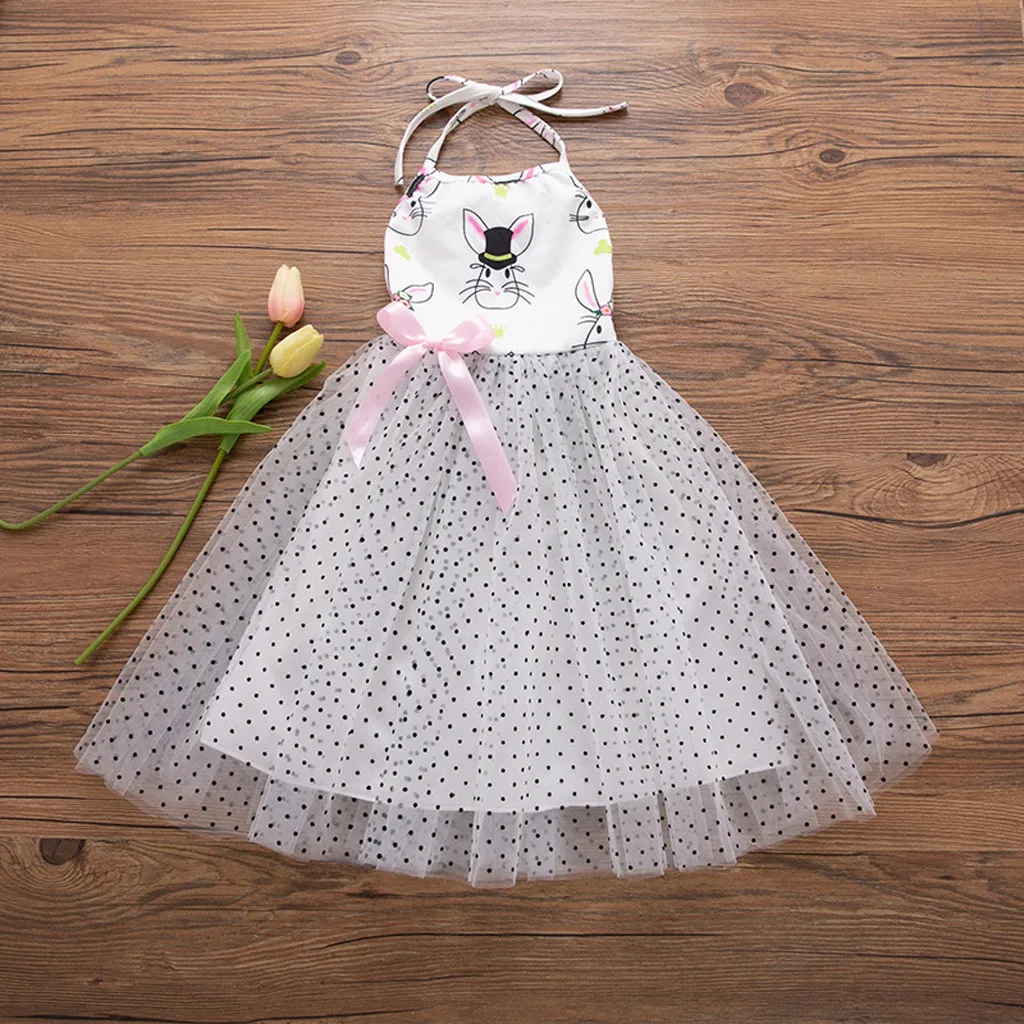 Детское пасхальное фатиновое праздничное платье принцессы с открытой спиной и рисунком кролика для маленьких девочек, одежда