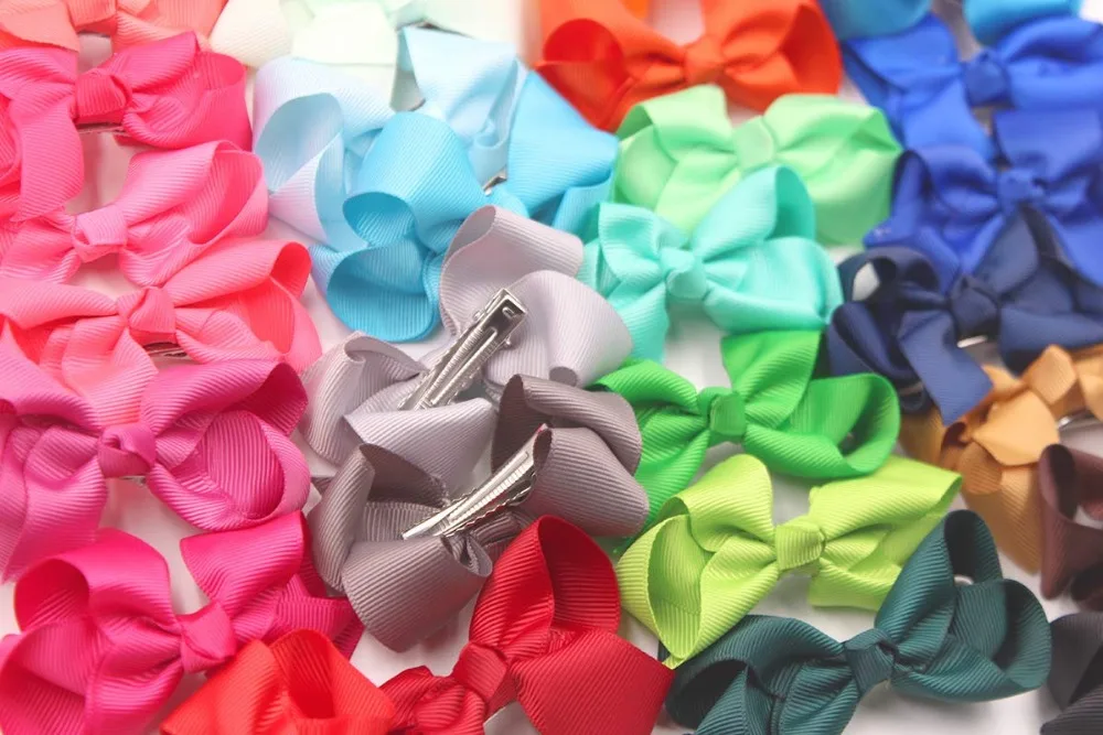 40 Colors/Set Little Girls 3" Hair Bows Clips In Pairs Mix Colors Pigtail Bow Alligator Hair Clips for Baby Girls Toddlers Kids