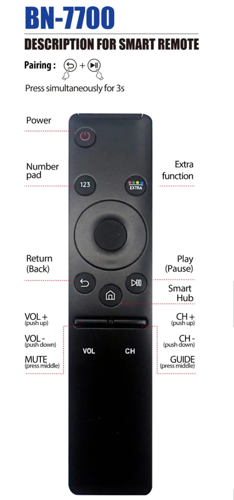 Tesiway Remote FOR SAMSUNG 3D Smart TV BN7700 BN59-01259B Smart LCDLED TV Wireless Bluetooth Remote Replacement Remote Control1