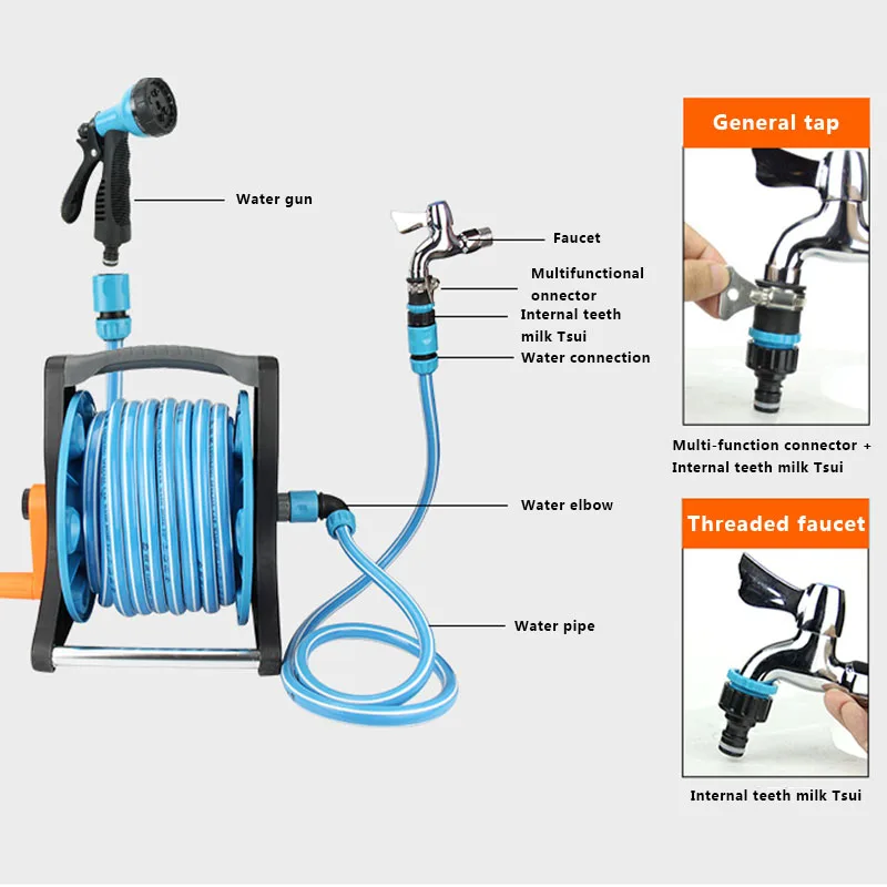 

10/20/30M Hose Anti-UV Garden Hose Reels Hose Storage Rack Six Patterns Water Gun 1/2'' Quick Connection Garden Irrigation Kits