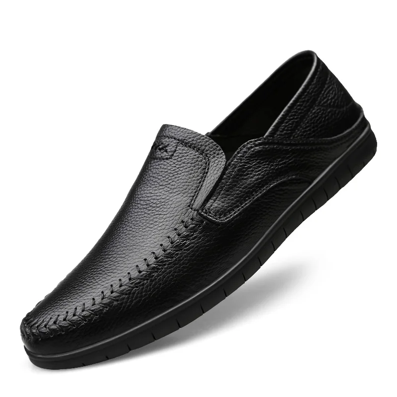 Летняя повседневная обувь из натуральной кожи; мужские удобные лоферы; мокасины; дышащие слипоны; Роскошные Брендовые мужские туфли на плоской подошве; обувь для вождения - Цвет: HD807hei
