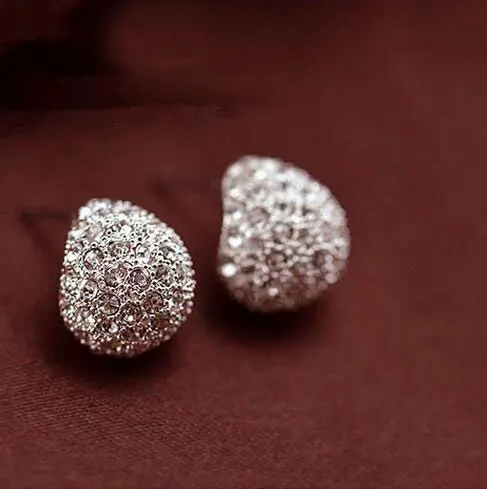 

Luxury New Gold Silver Metal Full Crystal Zircon Rhinestone Round Circle C Sahpe Stud Earrings for Women Party Jewelry YY683