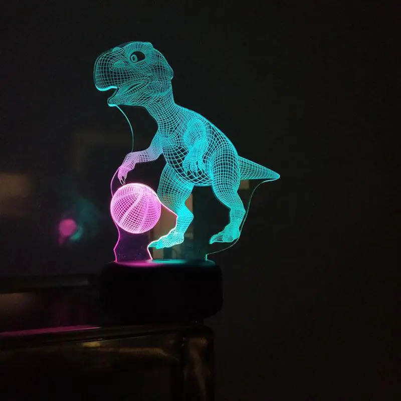

New Led 3d Dinosaur Playing Basketball Vision Nightlight Creative Colorful Touch Charging Led 3d Light Fixtures