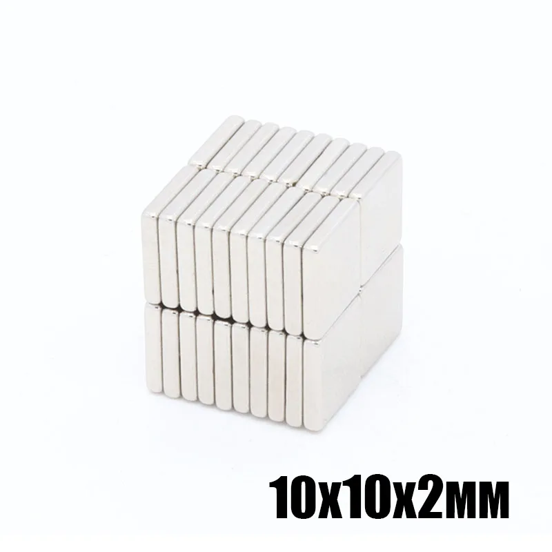 

20pcs10x10x2 mm Rare Earth small Strong block permanent 10*10*2mm fridge Electromagnet NdFeB nickle magnetic square magnet