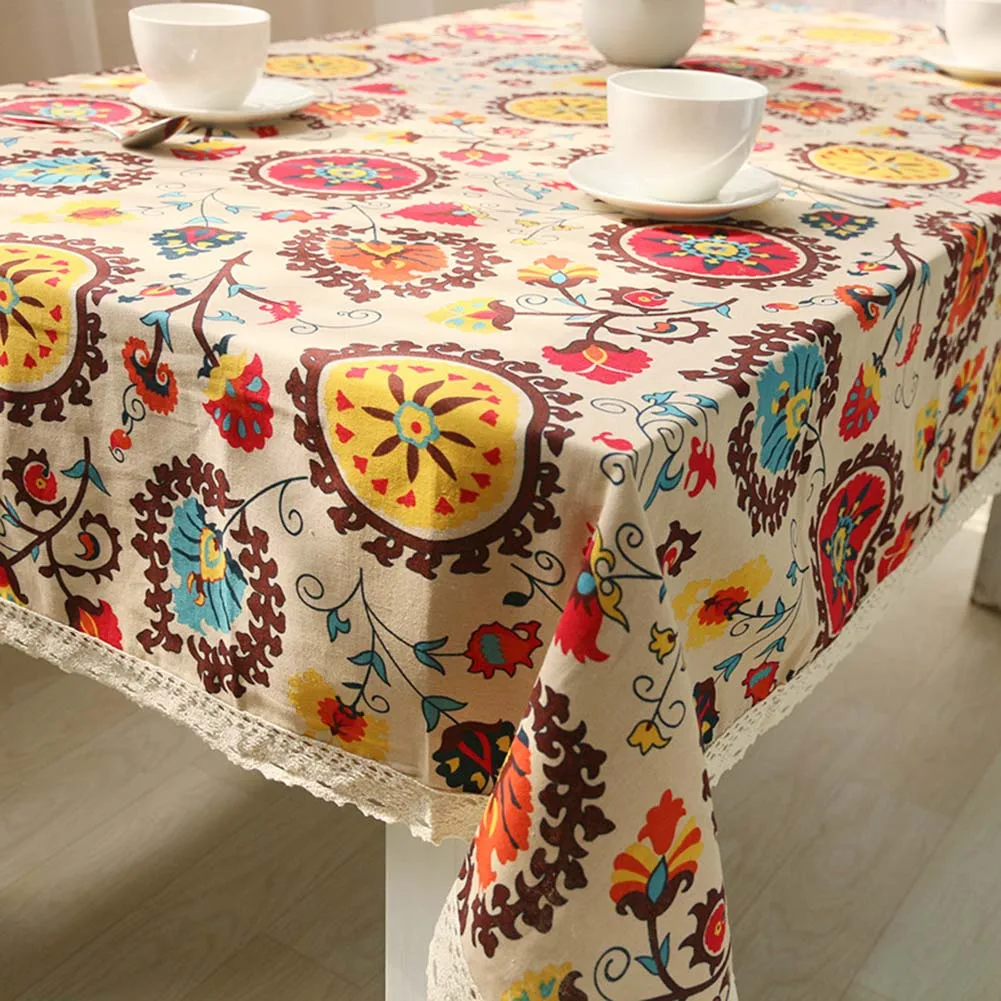 Bedding Outlet Sun Flower Tablecloth Floral Table Cloth Lace Edge Linen